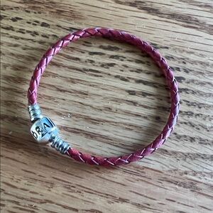 Pandora Red Braided Leather Bracelet with 925 Silver Clasp